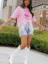 Pink Nashville Music City Sequin Fringed Hem Tee