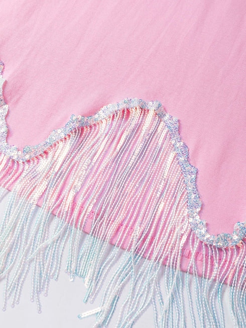 Pink Nashville Music City Sequin Fringed Hem Tee