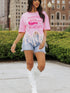 Pink Nashville Music City Sequin Fringed Hem Tee