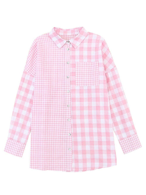 Pink Patchwork Plaid Button-Up Shirt