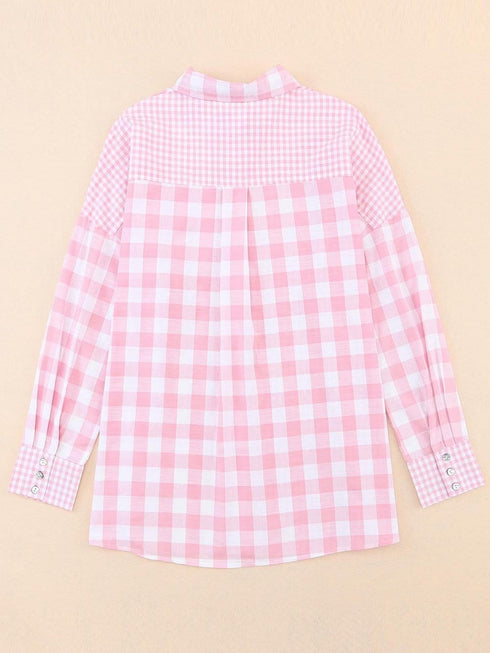 Pink Patchwork Plaid Button-Up Shirt
