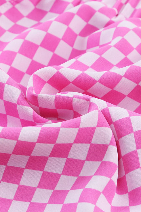 Pink Plaid High Waist Workout Shorts