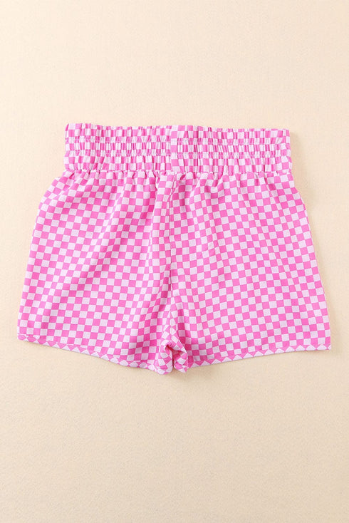 Pink Plaid High Waist Workout Shorts