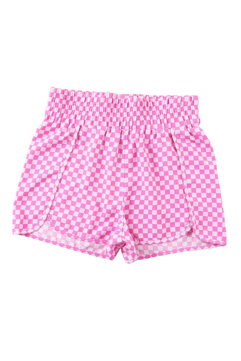Pink Plaid High Waist Workout Shorts