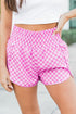 Pink Plaid High Waist Workout Shorts