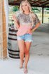 Pink Sequin Leopard Patchwork Short Sleeve Top with Colorblock Detail