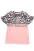 Pink Sequin Leopard Patchwork Short Sleeve Top with Colorblock Detail