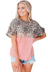 Pink Sequin Leopard Patchwork Short Sleeve Top with Colorblock Detail