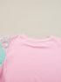 Pink Sequin Striped Puff Sleeve Colorblock Top for Women