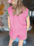 Pink Textured Cable Shorts Set with Contrast Trim