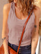 Pink U Neck Sleeveless Casual Solid Tank Top