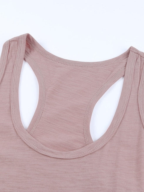 Pink U Neck Sleeveless Casual Solid Tank Top
