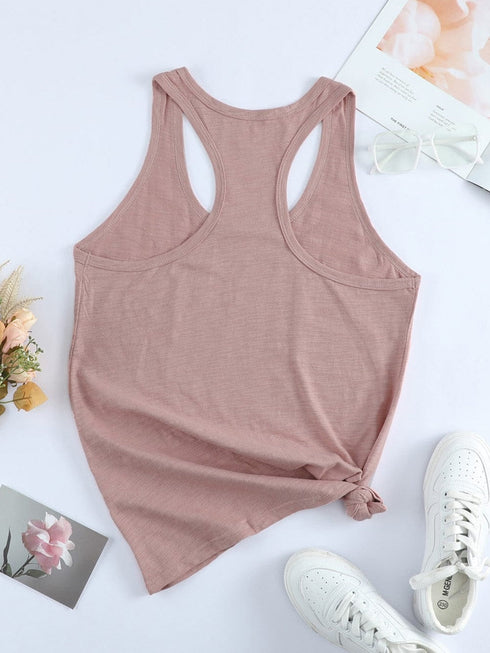Pink U Neck Sleeveless Casual Solid Tank Top