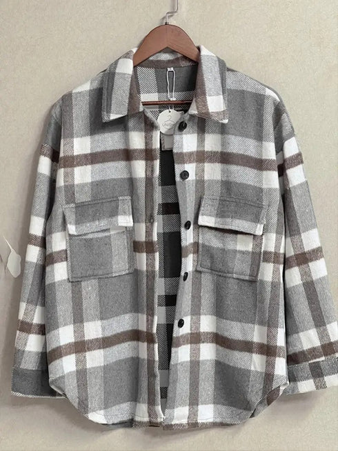 Plaid Long Sleeve Button-Down Lapel Casual Jacket