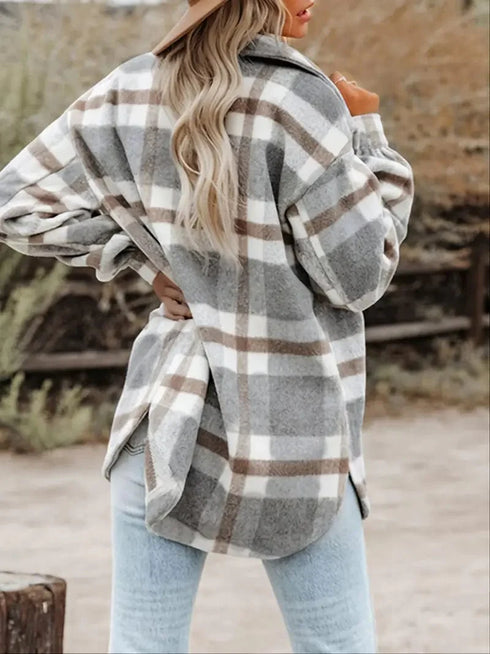 Plaid Long Sleeve Button-Down Lapel Casual Jacket