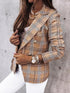 Plaid Print Double-Breasted Long Sleeve Blazer: Notch Lapels - Drop Shoulder - Casual Elegance