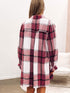 Plaid Print Ruffle Sleeve Shirt Dress with Collared Neck