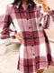 Plaid Print Ruffle Sleeve Shirt Dress with Collared Neck