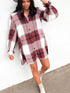 Plaid Print Ruffle Sleeve Shirt Dress with Collared Neck