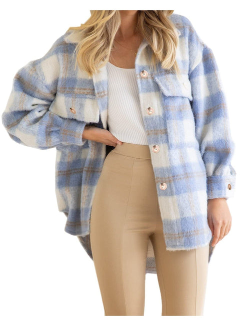 Plaid woolen coat coat thick coat for women