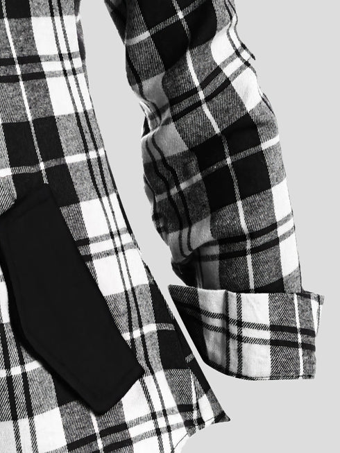 Plaid Zip-Up Hooded Coat with Pockets