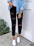 Plain Ripped Skinny Slight-Stretch Casual Denim Jeans