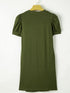 Pleated Fern Green Notched V-Neck Puff Sleeve Shift Dress