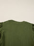 Pleated Fern Green Notched V-Neck Puff Sleeve Shift Dress