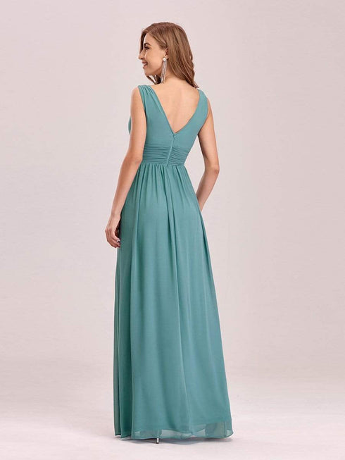 Pleated Sleeveless V-Neck Chiffon Maxi Dress