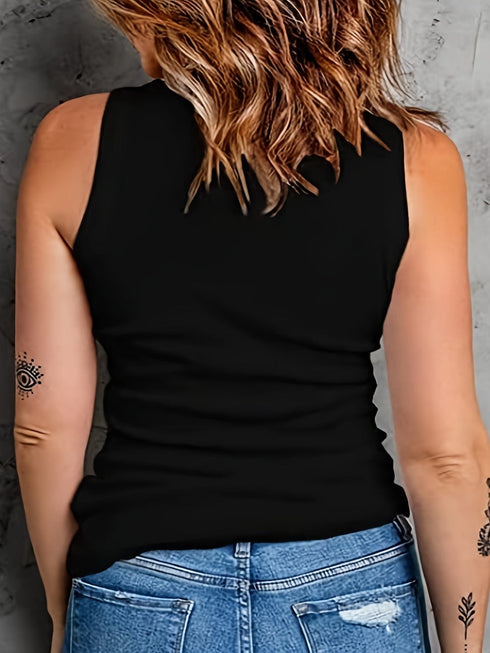 Plus Size Basic Tank Top, Women's Plus Plain Round Neck Medium Stretch Tank Top