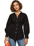 Plus Size Casual Blouse, Women's Plus Solid Button Up Lantern Sleeve Turn Down Collar Nipped Waist Blouse