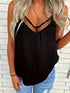 Plus Size Casual Cami Top, Women's Plus Plain Contrast Mesh V Neck Semi Sheer Cami Top