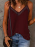 Plus Size Casual Cami Top, Women's Plus Plain Contrast Mesh V Neck Semi Sheer Cami Top
