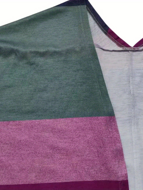 Plus Size Casual Cardigan, Women's Plus Colorblock Long Sleeve Open Front Cardigan With Pockets