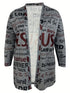 Plus Size Casual Cardigan, Women's Plus Letter Print Long Sleeve Open Front Cardigan