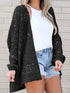 Plus Size Casual Cardigan, Women's Plus Solid Crochet Knit Long Sleeve Open Front Cardigan