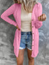 Plus Size Casual Cardigan, Women's Plus Solid Round Neck Button Up Long Sleeve Cardigan