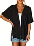 Plus Size Casual Cardigan, Women's Plus Solid Short Sleeve Open Front Slight Stretch Cardigan