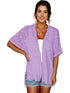 Plus Size Casual Cardigan, Women's Plus Solid Short Sleeve Open Front Slight Stretch Cardigan
