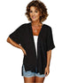 Plus Size Casual Cardigan, Women's Plus Solid Short Sleeve Open Front Slight Stretch Cardigan