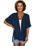 Plus Size Casual Cardigan, Women's Plus Solid Short Sleeve Open Front Slight Stretch Cardigan