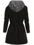 Plus Size Casual Coat, Women's Plus Colorblock Double Zip Up Long Sleeve Drawstring Nipped Waist Ruched Hooded Coat