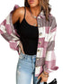 Plus Size Casual Coat, Women's Plus Plaid Print Long Sleeve Lapel Collar Button Up Shacket Jacket