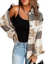 Plus Size Casual Coat, Women's Plus Plaid Print Long Sleeve Lapel Collar Button Up Shacket Jacket