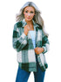 Plus Size Casual Coat, Women's Plus Plaid Print Long Sleeve Lapel Collar Button Up Shacket Jacket