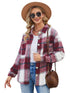 Plus Size Casual Coat, Women's Plus Plaid Print Long Sleeve Lapel Collar Button Up Shacket Jacket