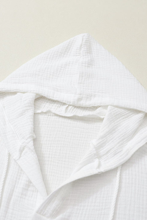 Plus Size Casual Coat, Women's Plus Solid Ribbed Zip Up Long Sleeve Drawstring Hoodie Sweater