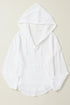 Plus Size Casual Coat, Women's Plus Solid Ribbed Zip Up Long Sleeve Drawstring Hoodie Sweater