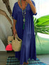 Plus Size Casual Dress, Women's Plus Solid V Neck Short Sleeve Ruffle Trim Smock Dress