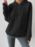 Plus Size Casual Hoodie, Women's Plus Solid Ribbed Long Sleeve Slight Stretch Hoodie Drawstring Sweatshirt
